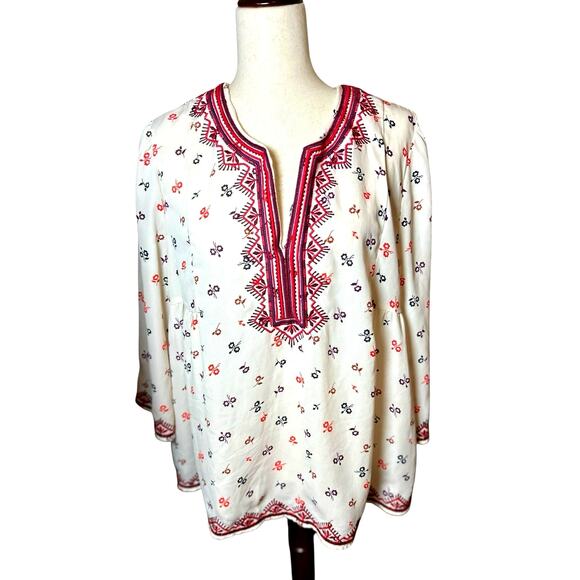 GAP Womens Boho Semi Sheer Floral Top Embroidered Blouse Ivory Peasant Fall - Picture 1 of 8